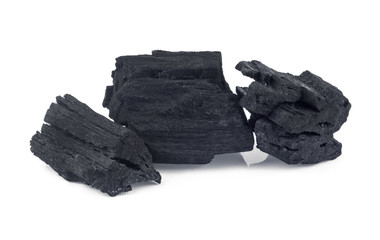 Natural wood charcoal or hard wood charcoal isolated on white background