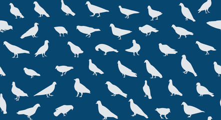 Seamless pigeons pattern in silhouette, vector art
