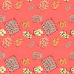 Cassette tapes floating seamless pattern. Authentic design for digital and print media.