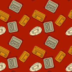Cassette tapes floating seamless pattern. Authentic design for digital and print media.