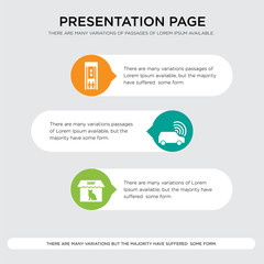 petshop, connected car, elevator presentation design template in orange, green, yellow colors with horizontal and rounded shapes