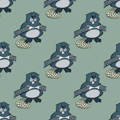 Funny beaver seamless pattern. Original design for print or digital media. © lkeskinen