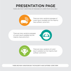 skull with headphones, believe, connected car presentation design template in orange, green, yellow colors with horizontal and rounded shapes