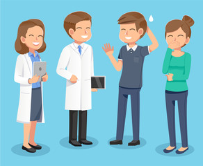 Medical cheerfully consultation . Patients consult with a happy doctor. Basic step to the diagnosis on hospital. People Go to hospital not worry.