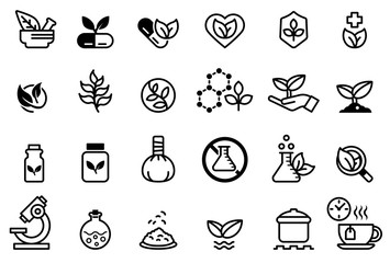 Herb medicine icon concept. Treatment with natural extracts. Plant products. Research on the invention of pharmaceuticals. - obrazy, fototapety, plakaty