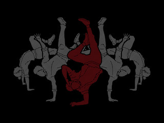 Group of people dancing, Street dance action, Dance together designed using dots pixels graphic vector