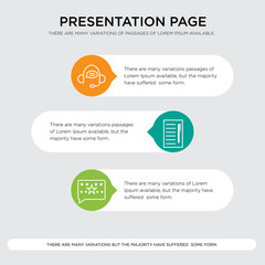 Stars in message, notebook with pen, support call center presentation design template in orange, green, yellow colors with horizontal and rounded shapes