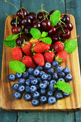 Fresh fruits berries, strawberry, cherries, blueberry.