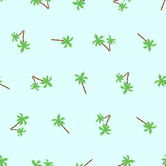 Seamless pattern of small palm trees isolated on green background