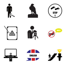 Set Of 9 simple editable icons such as ambition, english language, tv remote, oops, ownership, snooker, step 1, falcon, inflammation, can be used for mobile, web UI