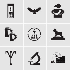 Set Of 9 simple editable icons such as reconstruction, pathology, psi, pit bull, silence, double d, breastfeeding, hawk, elevator, can be used for mobile, web UI