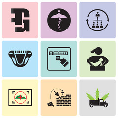Set Of 9 simple editable icons such as agro, reconstruction, viewfinder, breastfeeding, save the date, diaper, silence, medicare, gf, can be used for mobile, web UI