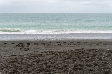 Black pebble beach in Napier, New Zealand