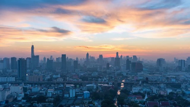 time lapse of bangkok skyline in sunrise, thailand