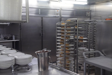 Kitchen galley of a cruise ship