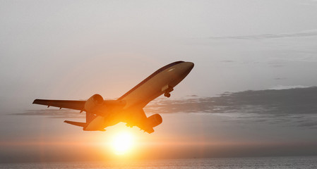 Airliner in sky. Mixed media