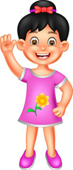 funny girl cartoon standing with smile and waving