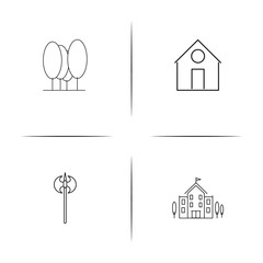 Buildings And Constructions simple linear icons set. Outlined vector icons