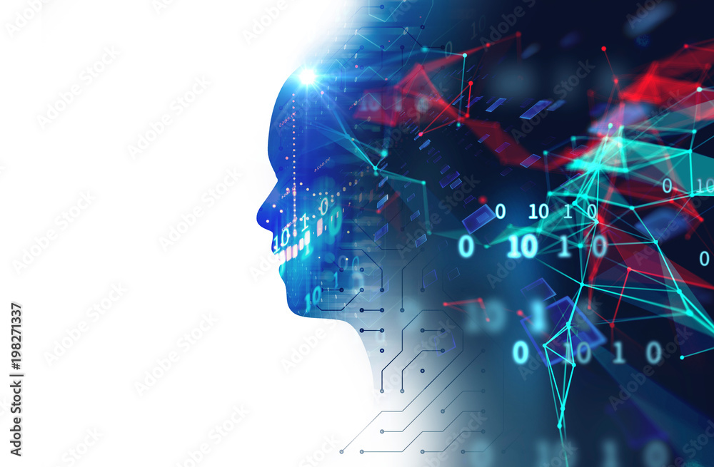 Poster silhouette of virtual human on circuit pattern technology 3d illustration
