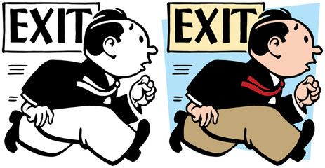 A man rushing towards an exit door.