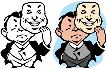 A male actor holding a comedy mask.