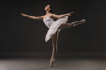 Beautiful ballerina dancing profile view