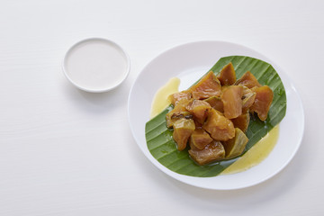 Thai dessert food with Pumpkin in syrup
