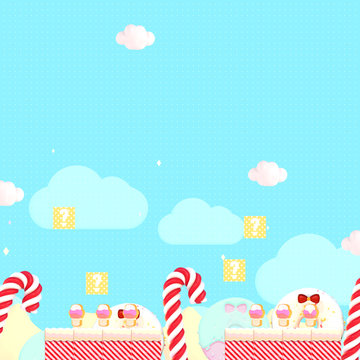 Sweet candy world. Classic retro video game style. 3d rendering picture.