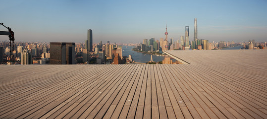 Aerial photography bird view at Shanghai bund Skyline