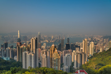 Aerial view of Hong Kong from Victoria Peak in the evening