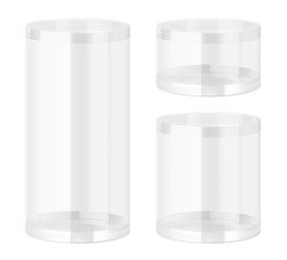 Set of translucent plastic jar with different proportions. Vector illustration on white background. Layered file, easy to use for food, gifts, candy. EPS10.