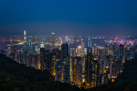 Aerial night view of Hong Kong from Victoria Peak
