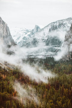 View of fog through mountain