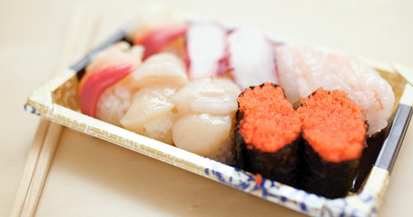 Take away sushi in plastic pack