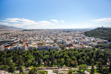 View of Athesn from Acropolis hill on sunny day