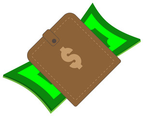 brown purse with paper cash and coins