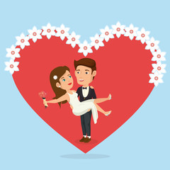 romantic picture of just married couple with heart