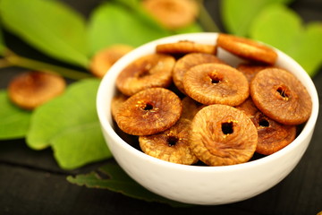 Bowl of healthy dried fig fruits 