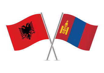 Albania and Mongolia flags. Vector illustration.