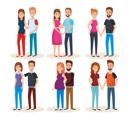 Fototapeta premium woman pregnacy with group of people avatars characters