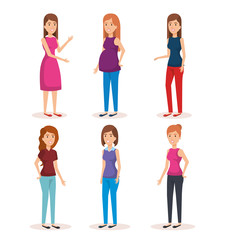 Fototapeta premium woman pregnacy with group of people avatars characters