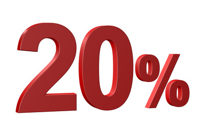 20 percent on white background. Isolated 3D Text