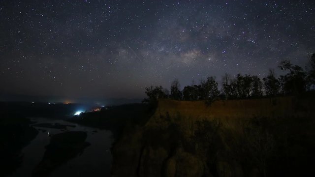 Time Lapse Milky way at Pha Wing Chu cliff in Chiang Mai, Thailand.