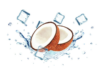 coconut splash water and ice cubes isolated on the white © slawek_zelasko