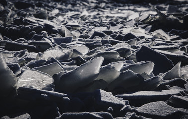 Close up of stacked frozen peaces of ice