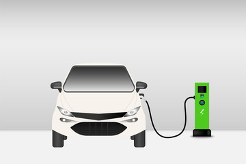 Electric car and charging station point, Technology EV, Automobile concept
