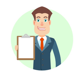 Businessman showing clipboard