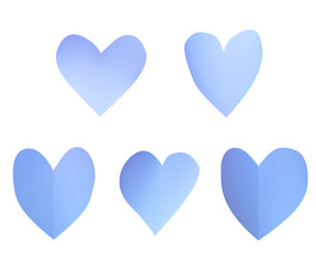 A set of blue paper hearts. Love elements vector illustration.