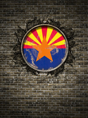 Old Arizona flag in brick wall