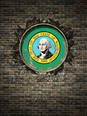 Old Washington flag in brick wall